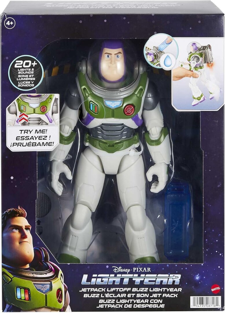 Disney und Pixar Lightyear Jetpack Liftoff Buzz Lightyear Große ca. 31 cm bewegliche Action-Figur, Jet Pack mit Kondensstreifen, ab 4 Jahren