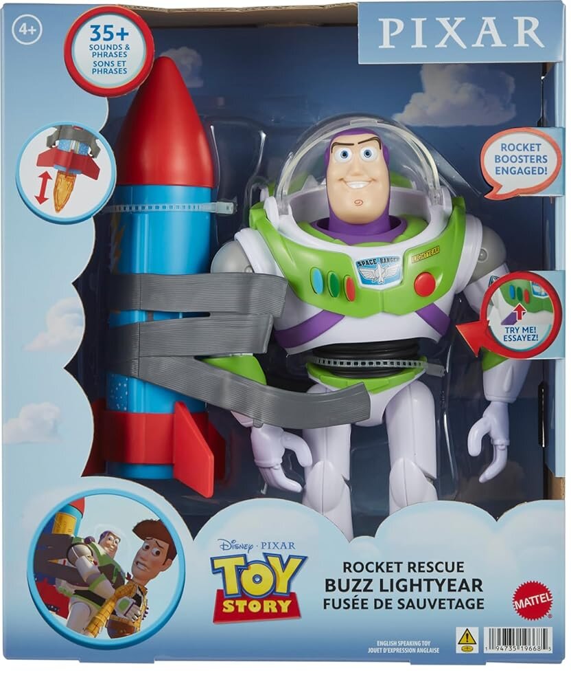 Mattel Disney und Pixar Toy Story Buzz Lightyear Actionfigur, 30,5 cm groß, mit Rakete & 20 Plus Sätzen & Sounds